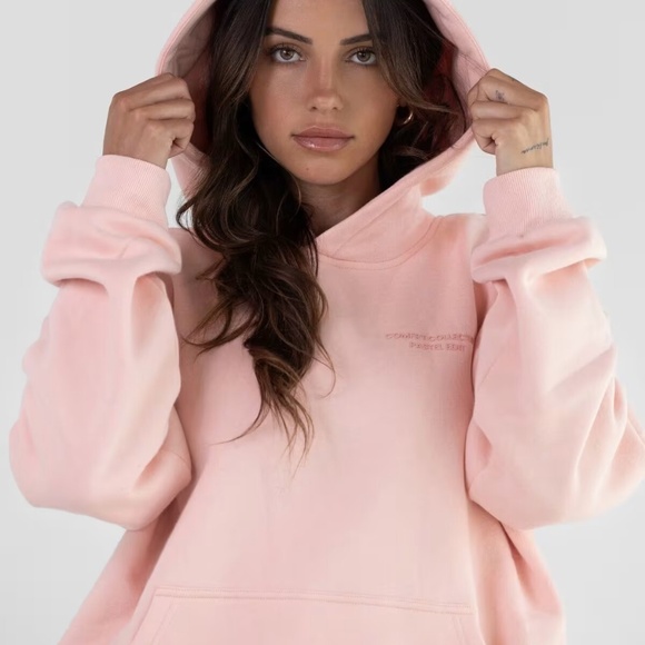 NWOT Comfrt Cozy Pastel Pink Hoodie & Sweat Pants 2 Piece Set Unisex XL - Picture 3 of 6